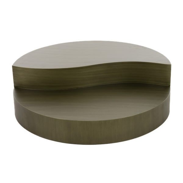 VIG Furniture Avocet Round Grey-Brass Coffee Table — Modern Industrial, Tiered Storage Surfaces, Sturdy Iron Frame, 43" Diameter VGODLZ-240C-CT