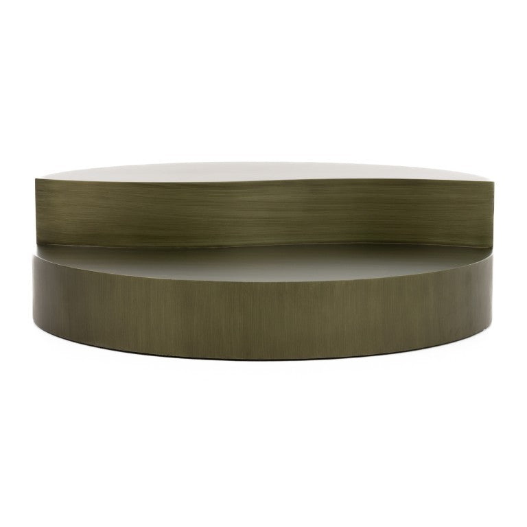 VIG Furniture Avocet Round Grey-Brass Coffee Table — Modern Industrial, Tiered Storage Surfaces, Sturdy Iron Frame, 43" Diameter VGODLZ-240C-CT