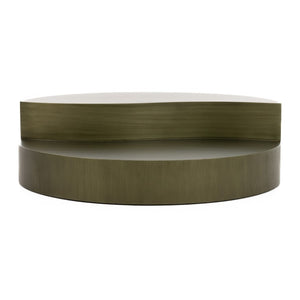 VIG Furniture Avocet Round Grey-Brass Coffee Table — Modern Industrial, Tiered Storage Surfaces, Sturdy Iron Frame, 43" Diameter VGODLZ-240C-CT