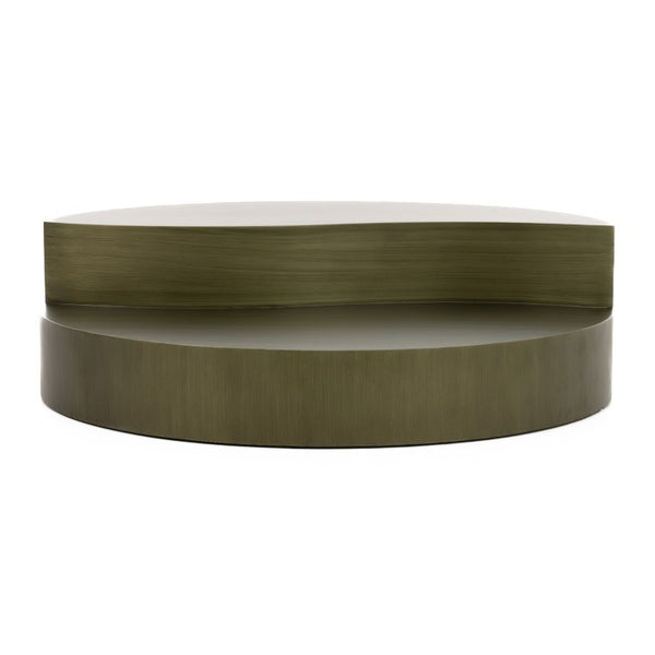VIG Furniture Avocet Round Grey-Brass Coffee Table — Modern Industrial, Tiered Storage Surfaces, Sturdy Iron Frame, 43" Diameter VGODLZ-240C-CT