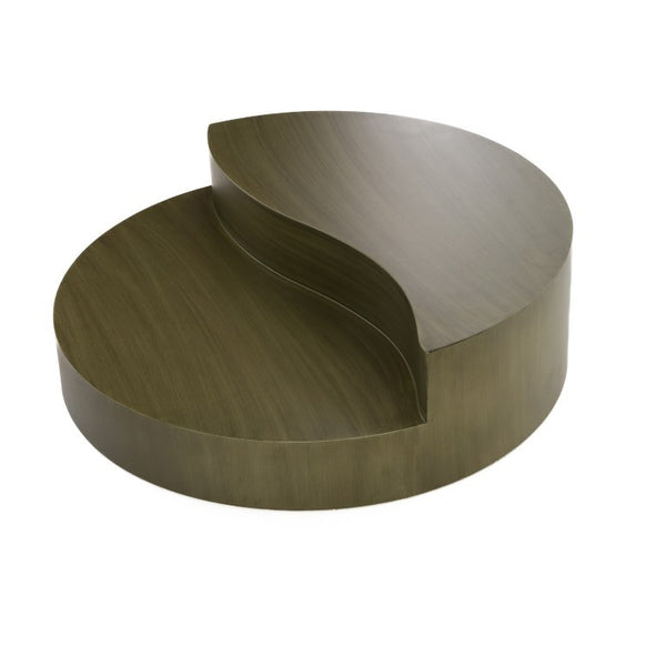 VIG Furniture Avocet Round Grey-Brass Coffee Table — Modern Industrial, Tiered Storage Surfaces, Sturdy Iron Frame, 43" Diameter VGODLZ-240C-CT