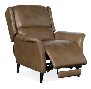Hooker Furniture Deacon Semi-Aniline Leather Power Recliner With Bustle Back, Power Headrest, Tapered Legs And Luxe Comfort Dark Brown RC109-PH-089