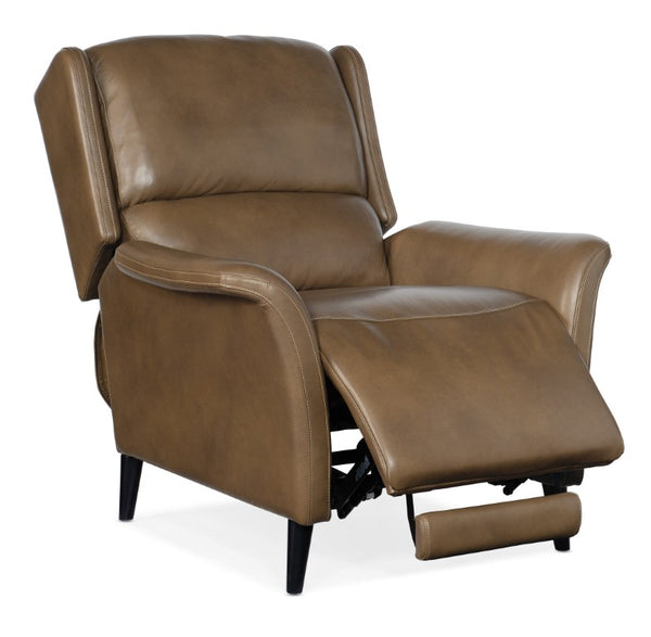 Hooker Furniture Deacon Semi-Aniline Leather Power Recliner With Bustle Back, Power Headrest, Tapered Legs And Luxe Comfort Dark Brown RC109-PH-089