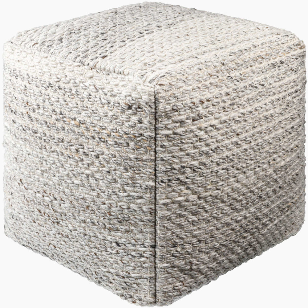 Surya Averill Outdoor Pouf – Eco-friendly, Cottage Style 18" Pouf For Cozy Seating & Footrest Solutions Ivory Recycled Pet Yarn,Polyester,Polybeads Avpf001-181818