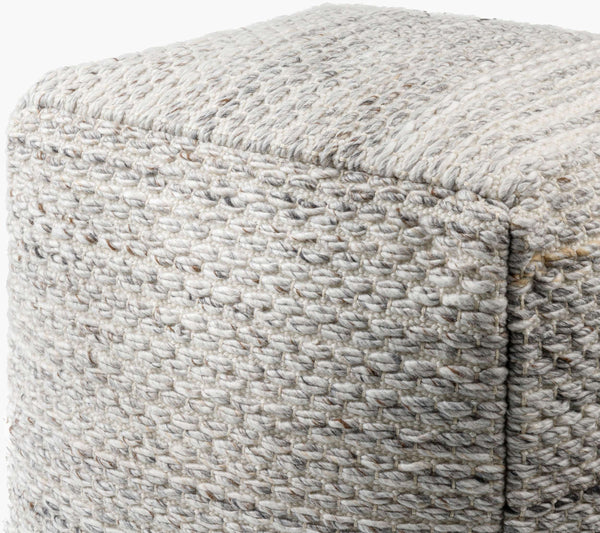Surya Averill Outdoor Pouf – Eco-friendly, Cottage Style 18" Pouf For Cozy Seating & Footrest Solutions Ivory Recycled Pet Yarn,Polyester,Polybeads Avpf001-181818