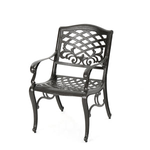 English Elm Phoenix Cast Aluminum Outdoor Dining Arm Chairs Ornate Lattice Scroll Garden Set Bronze 54589.00BZE