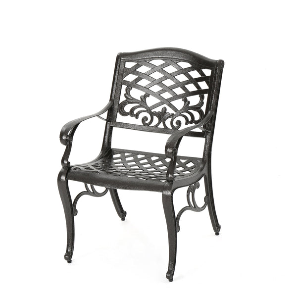 English Elm Phoenix Cast Aluminum Outdoor Dining Arm Chairs Ornate Lattice Scroll Garden Set Bronze 54589.00BZE