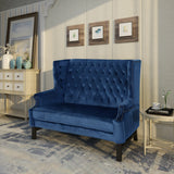 Christopher Knight Home® - Noble House - Nolie High Back Tufted Winged Cobalt Velvet Loveseat