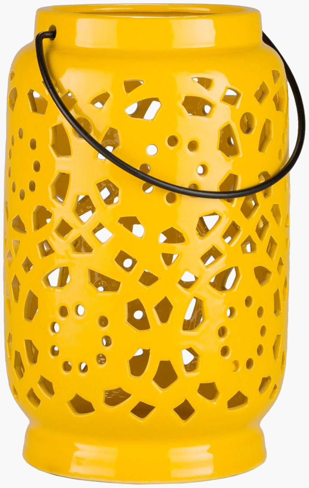 Livabliss Avery Ceramic Moroccan Lantern Geometric Cutwork Candleholder for Indoor Outdoor Decor Mustard 10"H x 6"W x 6"D AVR924-M