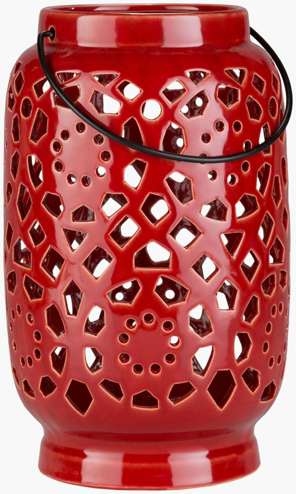 Livabliss Avery Ceramic Moroccan Lantern Candleholder with Geometric Cutwork for Patio or Boho Decor AVR927-L