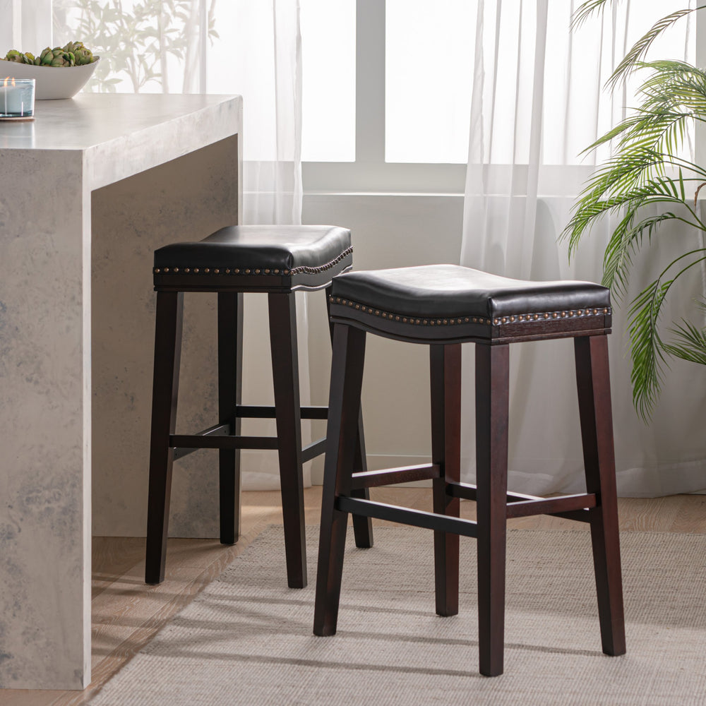 English Elm Saddle Contoured Pu Leather Counter Stool with Solid Rubberwood Frame for Kitchen Dining 62469.00PU