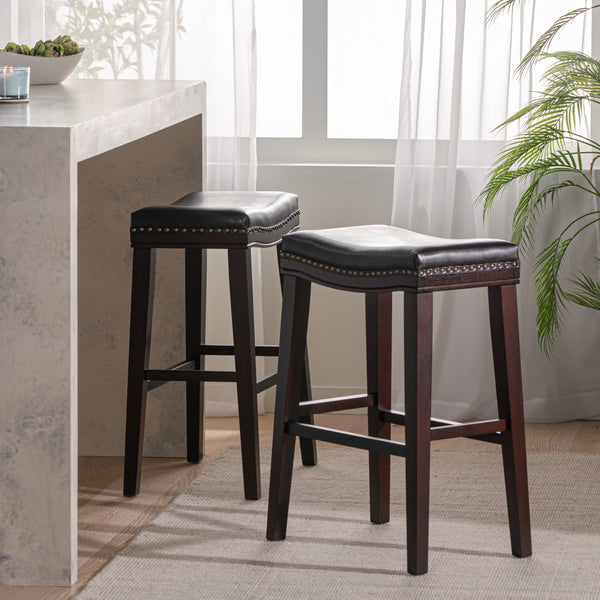 English Elm Saddle Contoured Pu Leather Counter Stool with Solid Rubberwood Frame for Kitchen Dining 62469.00PU