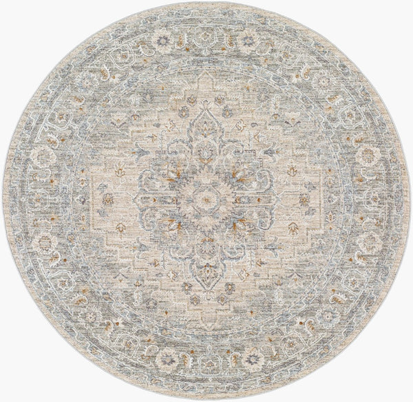 Livabliss Avant Garde Turkish Machine Woven Medallion Area Rug with Fringe for Large Living Rooms Gray, Charcoal 5'3" x 5'3" AVT2302-53RD