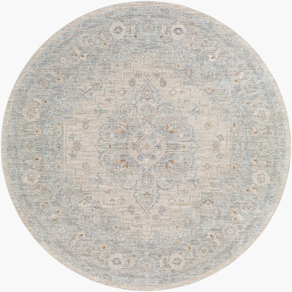 Livabliss Avant Garde Turkish Machine Woven Medallion Area Rug with Fringe for Large Living Rooms Gray, Charcoal 6'7" x 6'7" AVT2302-67RD