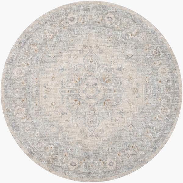 Livabliss Avant Garde Turkish Machine Woven Medallion Area Rug with Fringe for Large Living Rooms Gray, Charcoal 7'10" x 7'10" AVT2302-710RD