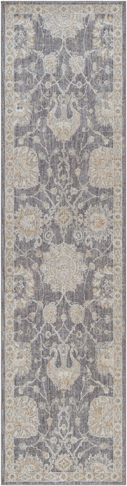 Livabliss Avant Garde Turkish Medallion Area Rug with Fringe Trim for Large Living Rooms Gray, Charcoal 2'7" x 10' AVT2306-2710