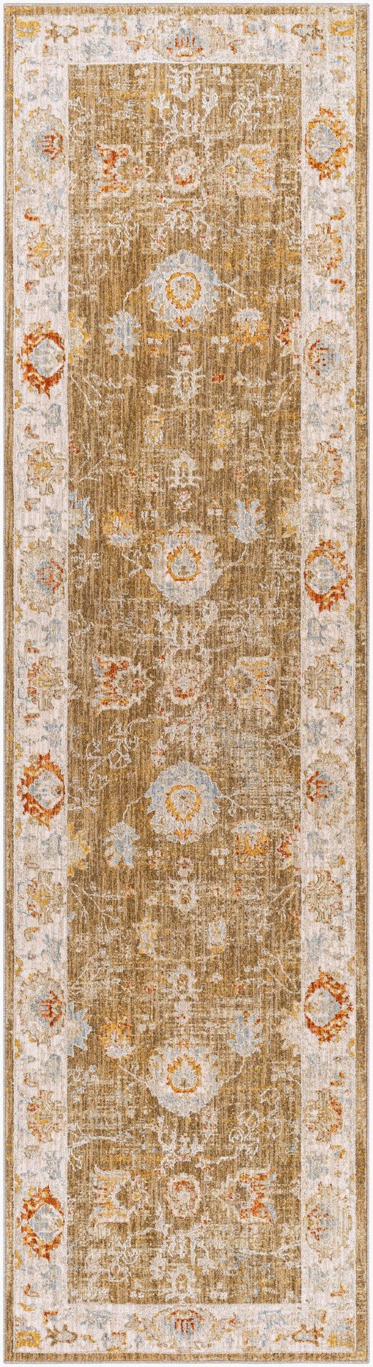 Livabliss Avant Garde Medallion Area Rug Machine Woven Polypropylene with Fringe Living Room Brown, Light Be 2'7" x 10' AVT2308-2710