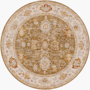 Livabliss Avant Garde Medallion Area Rug Machine Woven Polypropylene with Fringe Living Room Brown, Light Be 6'7" x 6'7" AVT2308-67RD
