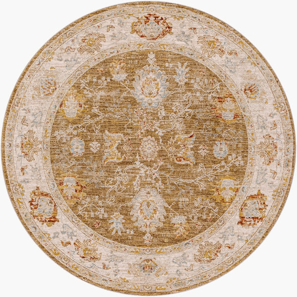 Livabliss Avant Garde Medallion Area Rug Machine Woven Polypropylene with Fringe Living Room Brown, Light Be 6'7" x 6'7" AVT2308-67RD