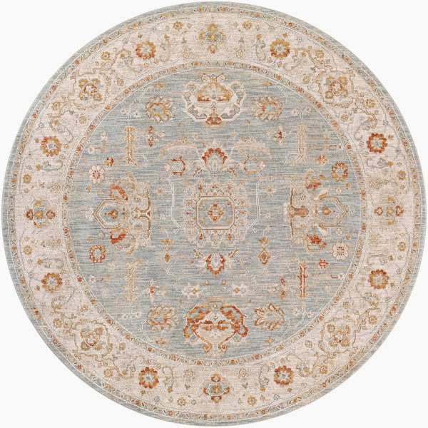 Livabliss Avant Garde Traditional Fringe Area Rug with Polypropylene Weave for Large Living Rooms Denim, Sage 6'7" x 6'7" AVT2318-67RD