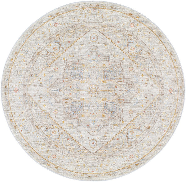 Livabliss Avant Garde Traditional Medallion Polyester Area Rug with Fringe for Large Living Rooms Taupe, Dark Bro 5'3" x 5'3" AVT2362-53RD