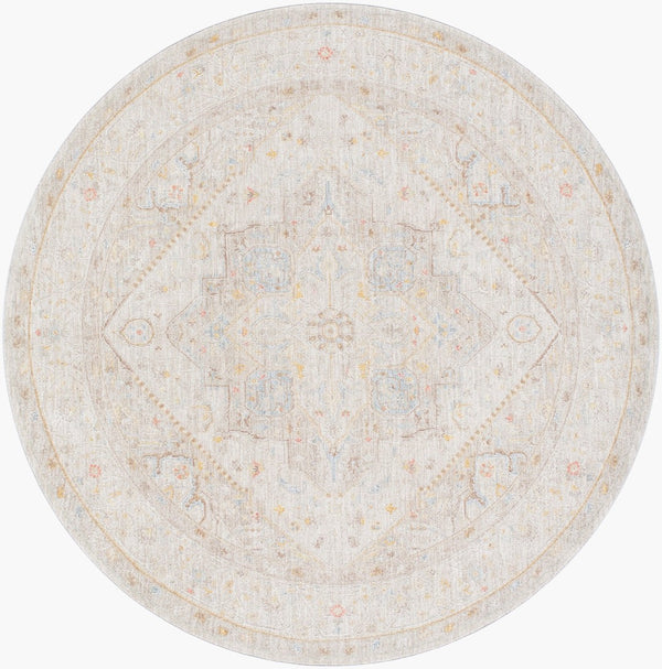 Livabliss Avant Garde Traditional Medallion Polyester Area Rug with Fringe for Large Living Rooms Taupe, Dark Bro 6'7" x 6'7" AVT2362-67RD