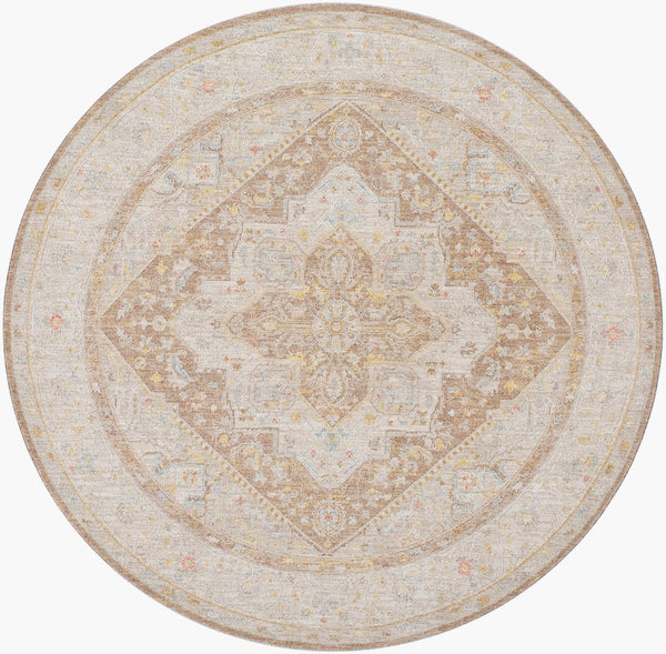 Livabliss Avant Garde Traditional Area Rug with Fringe Turkish Woven Polyester Living Room Anchor Dark Brown, Tau 6'7" x 6'7" AVT2366-67RD