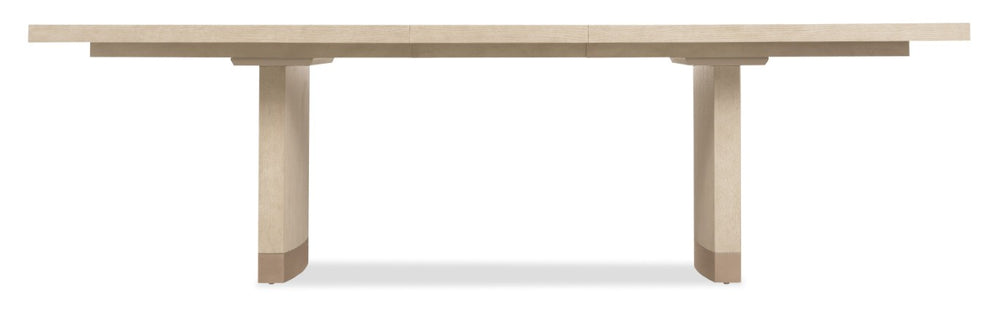 Hooker Furniture Westwood Polished Limestone Rectangle Dining Table With Two 20" Leaves, Quartered Oak Veneers, Double Pedestal 6133-75200-80