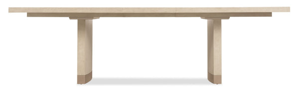 Hooker Furniture Westwood Polished Limestone Rectangle Dining Table With Two 20" Leaves, Quartered Oak Veneers, Double Pedestal 6133-75200-80