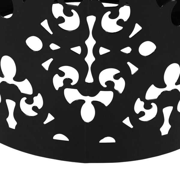 English Elm Outdoor Iron Accent Table Laser Cut Floral Cylinder Design for Patio or Balcony Black 73605.00BLK