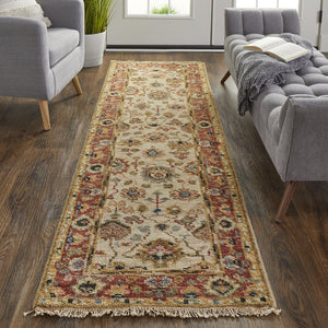 Feizy Rugs Carrington Hand Knotted Wool Rug - Timeless Oushak Motifs With Rich Colors And Durable Design Ivory,Red,Blue Wool 9826805fbgersti68