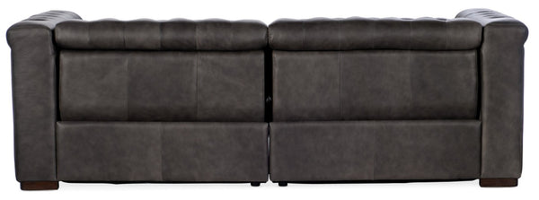 Hooker Furniture Savion Luxurious 2-Over-2 Power Reclining Sofa With Adjustable Headrests And Waxed Aniline Leather Finish Grey SS434-1.5RL-P-PH-096