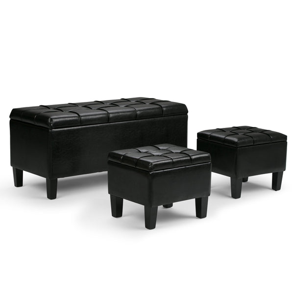 English Elm Dover 3-Piece Storage Ottoman Set In Midnight Black - Versatile Seating & Stylish Hidden Storage B136P159054