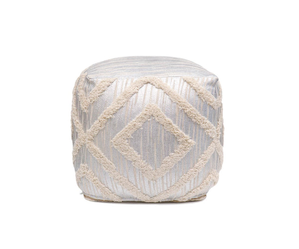 Pasargad Grand Canyon Cotton Shaggy Pouf In Ivory - Stylish, Hand-tufted Glamour For Your Space Ivory 100% Cotton Ppf-064-1sil