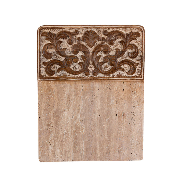 Acanthus Carved Wood and Marble Cutting Board, Natural, Large EAW40611 Park Hill