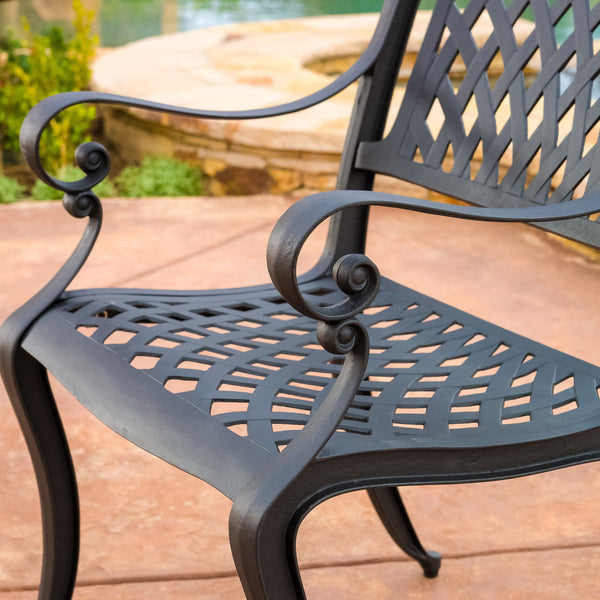 English Elm Cayman Arch Back Cast Aluminum Mesh Outdoor Dining Chairs Weather Resistant Set 54587.00SAD