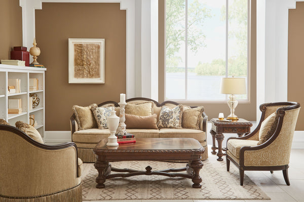 A.R.T. Furniture Giovanna Azure Chair - European-inspired Luxury With Curved Frame, Nail Head Trim & Plush Pillows Brown, Gray Material, Fabric 509503-5527ab