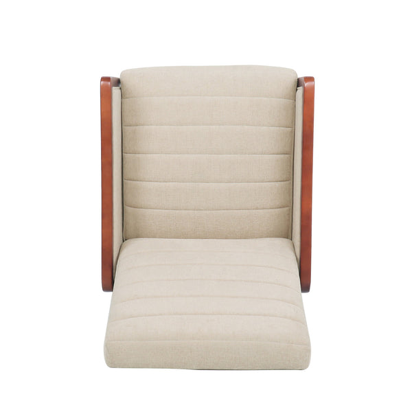 English Elm Christopher Knight Home® - Mid Century Modern Sand Fabric Recliner with Channel Stitch & Birch Wood Frame, Pushback Comfort 70451.00FSND
