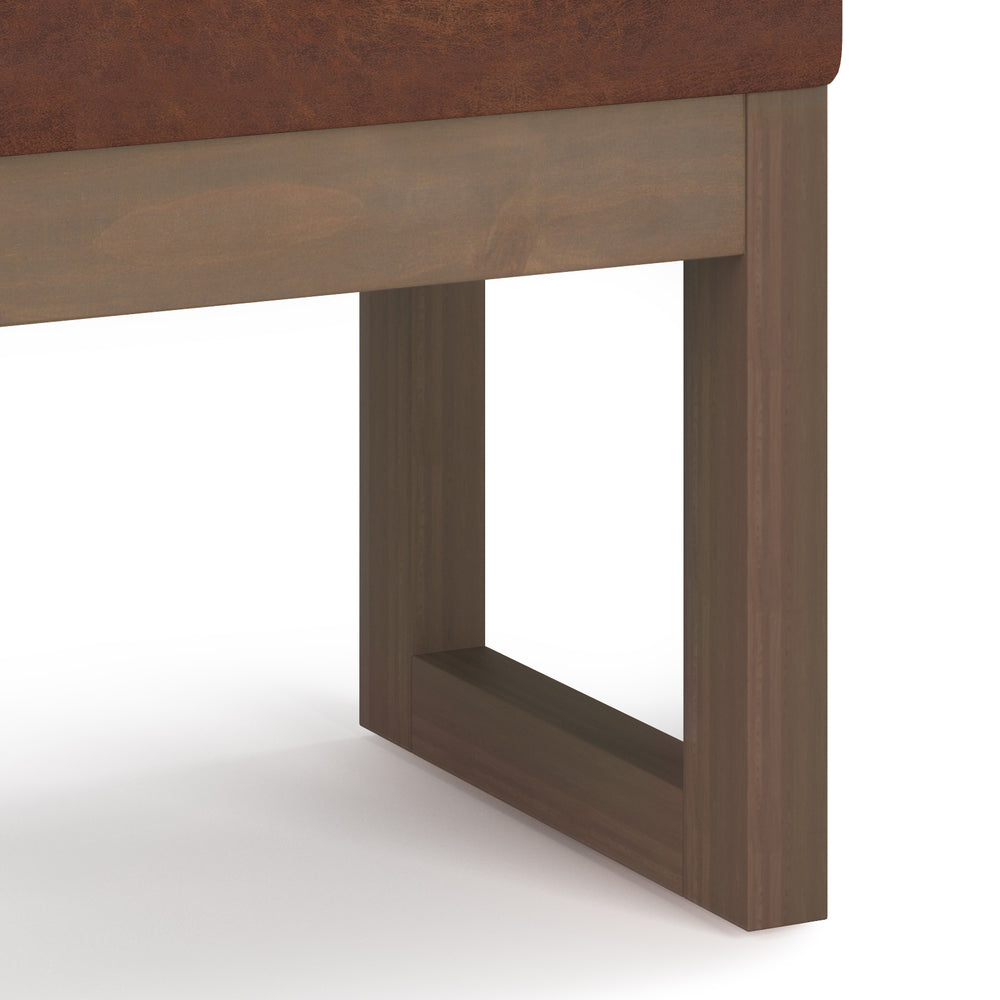 English Elm Milltown Compact Ottoman Bench - Distressed Saddle Brown Vegan Leather, Stylish & Versatile Accent Piece B136P159087