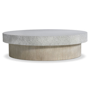 Bernhardt Bernhardt Millstone 60" Cocktail Table With Faux-Stone Resin Top, Wirebrushed Oak Plinth & Casters 549021
