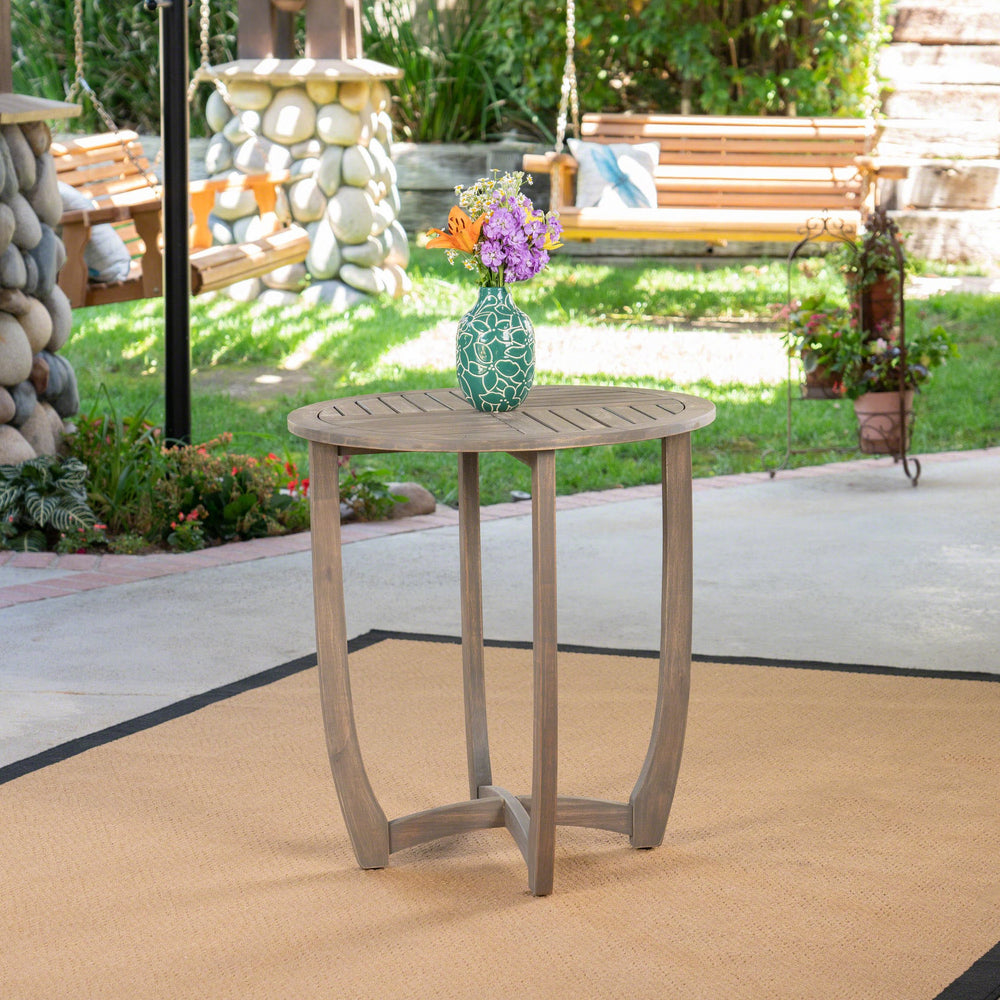 English Elm Hermosa Outdoor Round Acacia Wood Bistro Table Slatted Hardwood Patio Accent 57522.00GRY