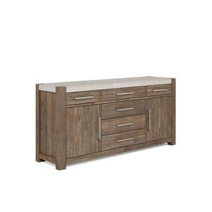 A.R.T. Furniture Stockyard Credenza: Transitional Style With Smoked Finish, Travertine Top, And Ample Storage Solutions Brown Ash Solids,Knotty White Oak Veneers,Travertine 284252-2303