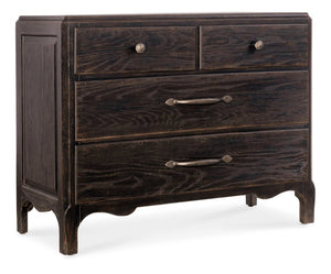 Hooker Furniture Americana Distressed Bachelor Chest With Scalloped Base, Antique Bronze Pulls, 4 Self-Closing Drawers, Timeless Appeal Blacks 7050-90217-89
