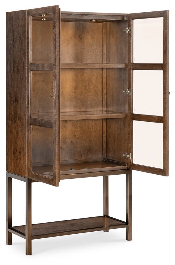 Hooker Furniture Melange Mulholland Oak Veneer Display Cabinet with Led Lighting and Bronze Accents 628-75018-82
