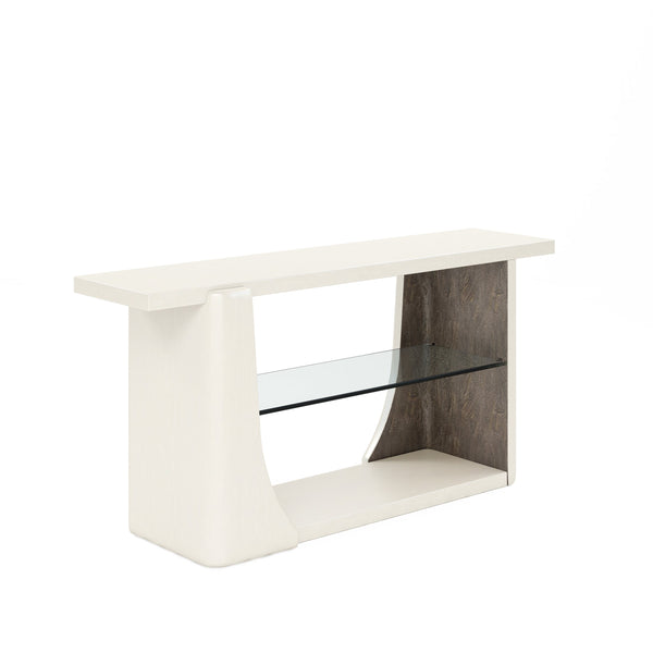 A.R.T. Furniture Blanc Contemporary Sofa Table With Glass Shelf - Alabaster & Burnished Bronze Finish For Style & Function White Parawood Solids,Resin,Metal,Glass 289307-1040