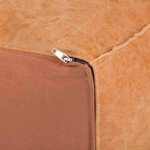 English Elm Brody Square Pouf - Handcrafted Distressed Light Brown Faux Leather Accent For Modern Living Spaces B136P159279