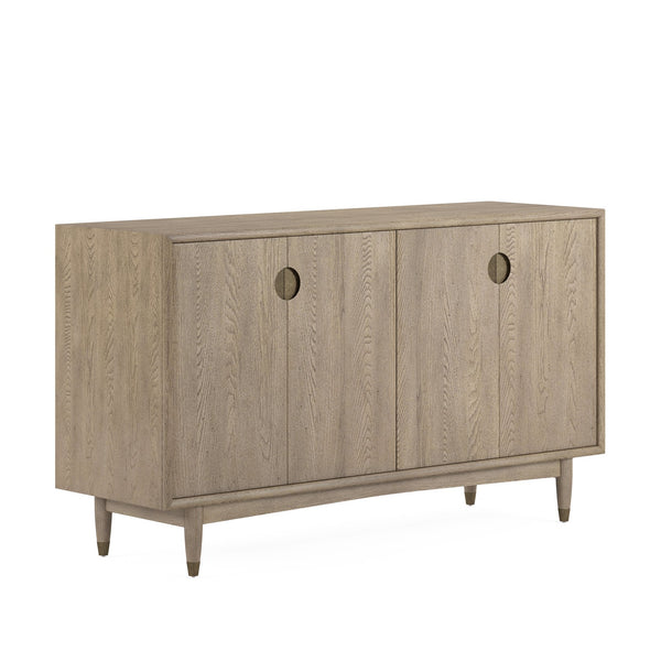 A.R.T. Furniture Finn Credenza: Mid-century Modern Buffet With Soft-close Doors, Gold Accents & Adjustable Shelves Light Brown Parawood Solids,Elm Veneer,Metal 313252-2803