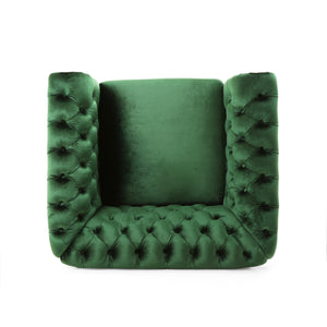 English Elm Christopher Knight Home® - Chesterfield Velvet Club Chair with Birch Wood Legs — Luxurious Textures, Deep Comfort, Elegant Accent Seating Emerald 34.75 L x 34 W x 24.75 H 66583.00