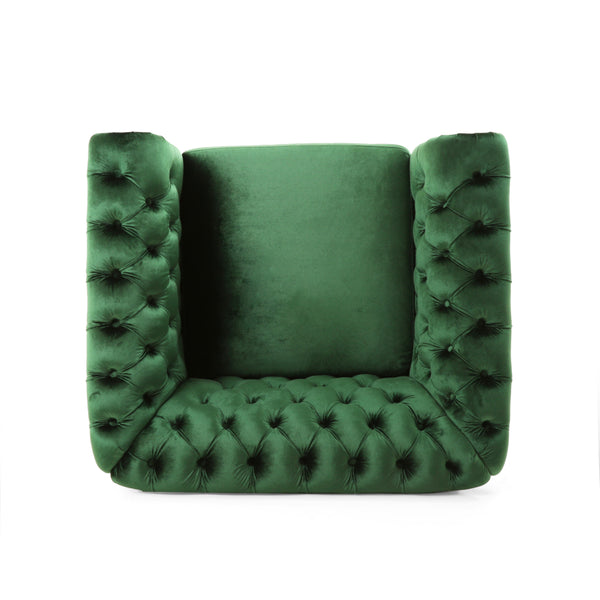 English Elm Christopher Knight Home® - Chesterfield Velvet Club Chair with Birch Wood Legs — Luxurious Textures, Deep Comfort, Elegant Accent Seating Emerald 34.75 L x 34 W x 24.75 H 66583.00