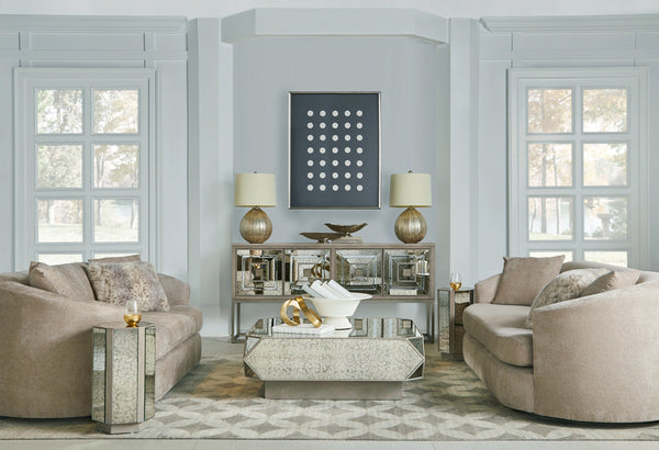 A.R.T. Furniture Mezzanine Hexagonal Spot Table In Dove Gray – Antique Mirror Finish With Reeded Texture Design Light Gray Parawood And Poplar Solids,Mirror 325349-2249